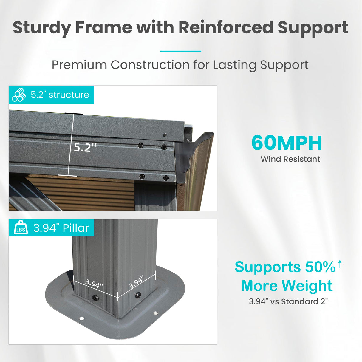 Domi 8' x 8' Lean to Gazebo, Wall Mounted Gazebos Pergola with Built in Drainage System, Galvanized Steel Roof, Hardtop Patio Shelter for Deck, Porch, Backyard and More domi outdoor living