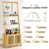 Bookcase with Drawers, 4-Tier Bamboo Bookshelf Ladder Shelf with 6 Hooks, Tall Narrow Book Shelf, 24.8"L x 10.6"W x 59.5"H, Standing Storage Organizer for Living Room, Home Office, Bedroom, Bathroom oakvivo
