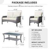 ovios 4 Pieces Patio Furniture Set, Outdoor Wicker Sofa with Coffee Table, Chairs, All Weather High Back Rattan Loveseat Couch with Comfy Cushions, Beige ovios