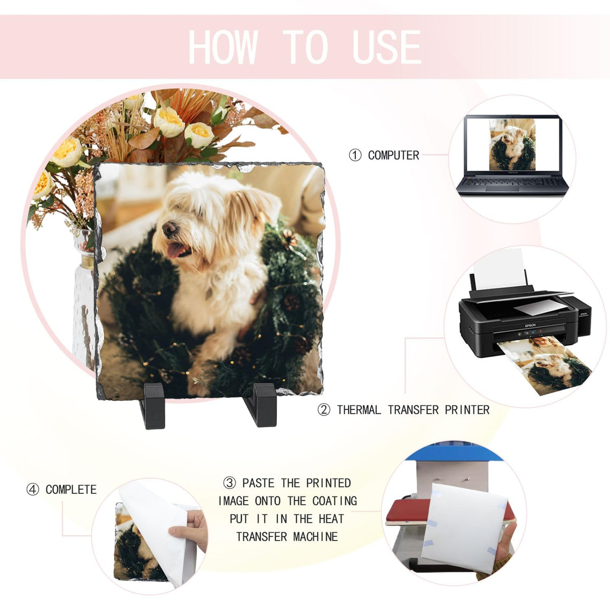 YOUKE OLA 10 Pack Sublimation Slate Blanks with Display Holder, Square Shaped Plaque Rock Stone Customized Picture Memorial Stone Frame, Personalized Photo Gifts for Heat Transfer 6x6 Inch YOUKE OLA