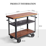 BOKKOLIK Vintage Rolling Bar Cart on Wheels Industrial Mobile Serving Cart Metal and Wood Design for Kitchen Bar Office Coffee House 36.2" Lx15.75 Wx30.5 H 3 Tier with 2 Side Handle BOKKOLIK