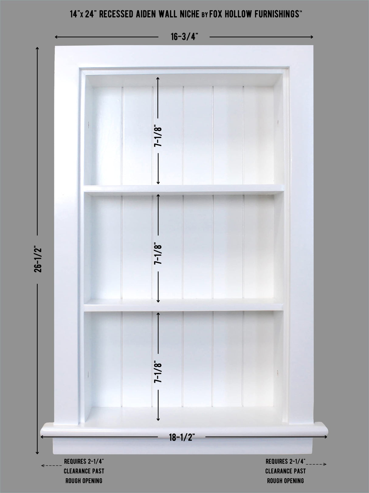 Fox Hollow Furnishings 14x24 Aiden Recessed Wall Niche Medicine Cabinet Replacement, in The Wall Bathroom Cabinet Insert Shelf/Shelves, Made in North America, Real Wood, NO MDF, Beadboard, White Fox Hollow Furnishings