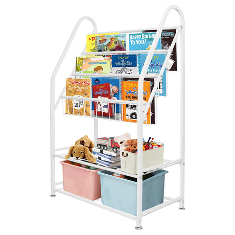 aboxoo Metal Kids Bookshelf Freestanding for Children Room 25 inches Toddler White Bookcase Toy Organizer Stable Bookcase Bookstore Library Book Unit Storage for Small Place aboxoo