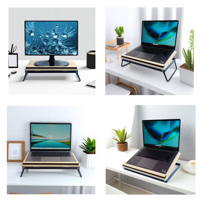 SREGGSIY Foldable Wooden Laptop Stand for Desk,Compatible with 10 to14 Inches Notebook Computer,Also Be Used to Computer Monitor Riser Stand. - WoodArtSupply