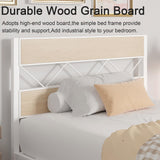 VECELO Twin Size Bed Frame with Headboard, Heavy-Duty Platform Bedframe with Metal Slats Support, No Box Spring Needed, Easy Assembly, White & Natural VECELO