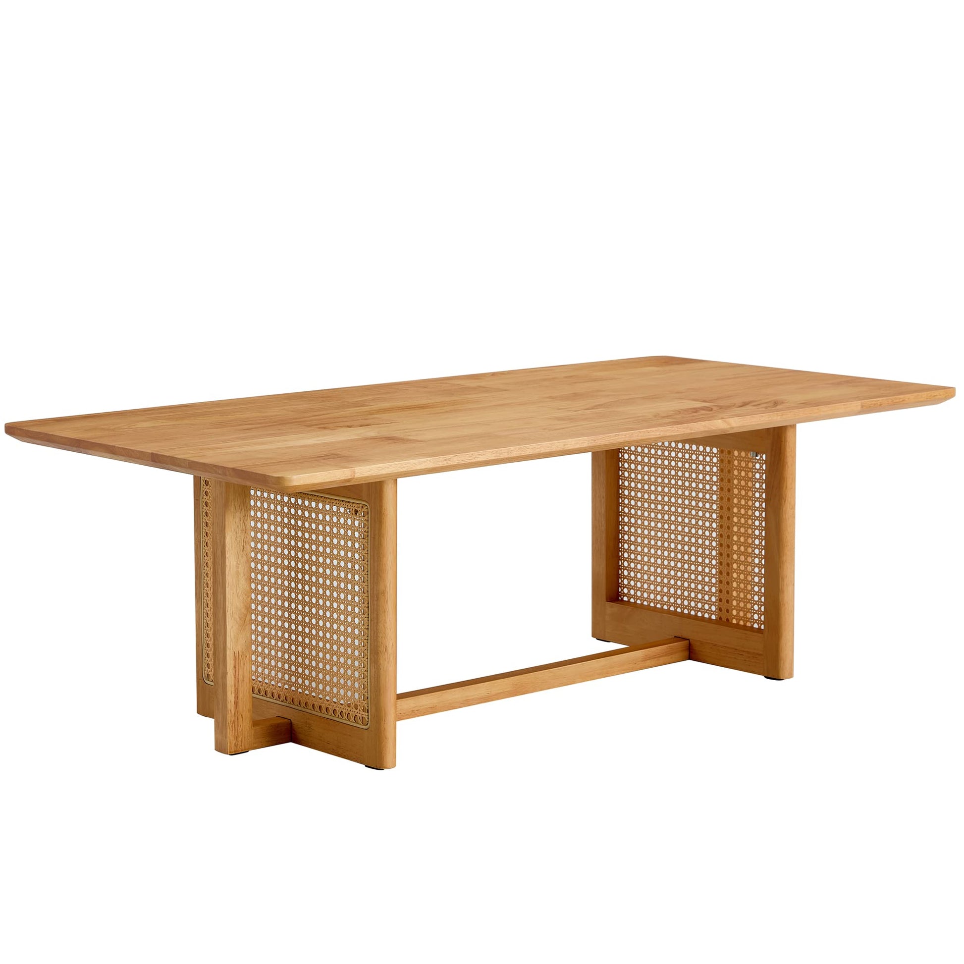 LUSPAZ Rattan Coffee Table Rectangular Solid Wood Coffee Table with Cross Table Legs for Living Room Furniture - WoodArtSupply