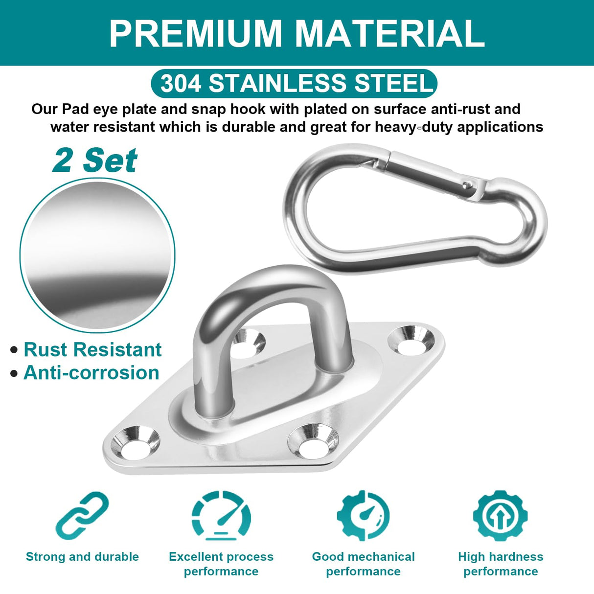 CZXNBI Heavy Duty Hammock Hanging kit - 1000 lb Capacity Swing Hooks, Ceiling Hooks for Wall/Ceiling Mount, Indoor & Outdoor - Stainless Steel (Medium) CZXNBI