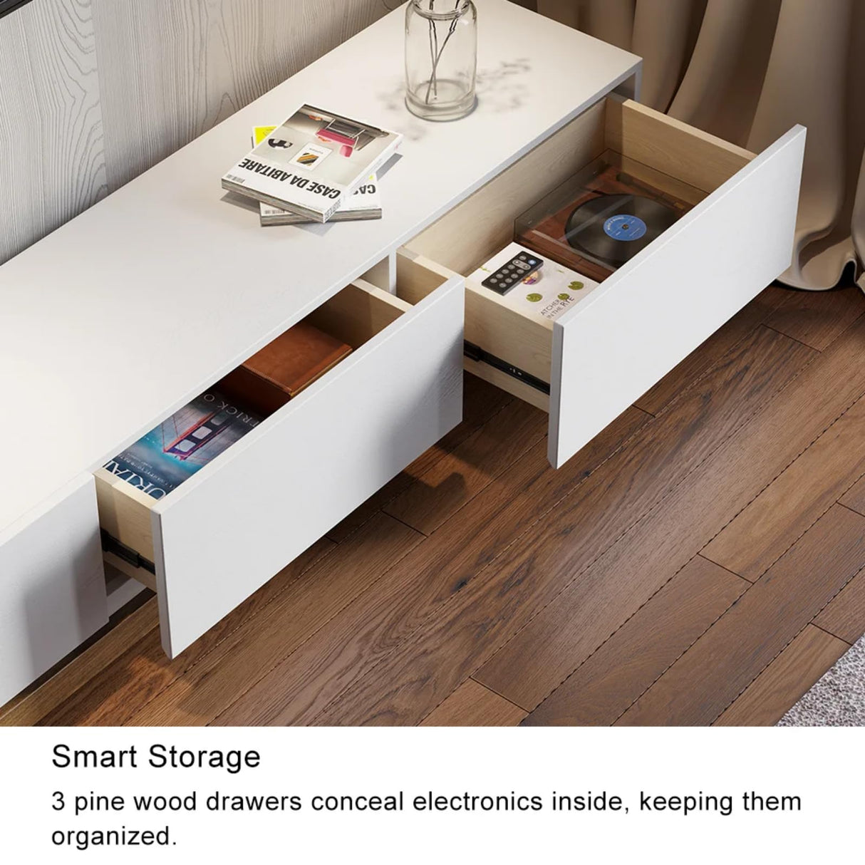 homary Wood Extendable TV Stand Rectangle Entertainment Center with Shelves & Drawers White & Walnut Media Console for Living Room Bedroom homary