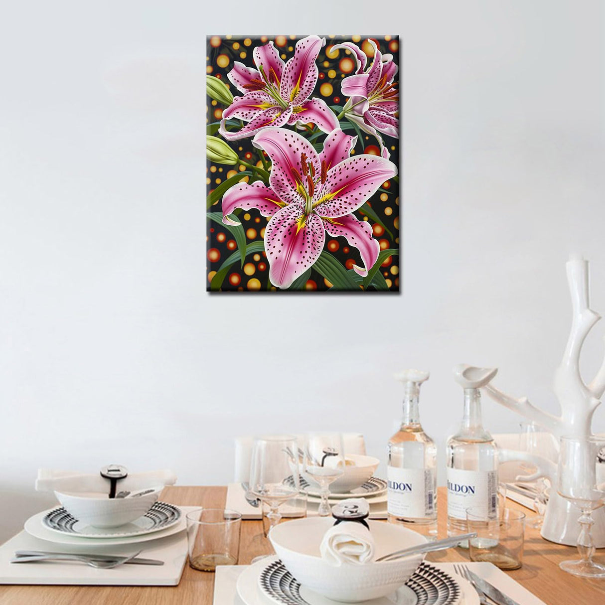 Lilly Flower Diamond Painting DIY 5D, Numbering Kit, Tropical Green Leaves Artwork/Pictures Red Lilium Floral Wall Art Crystal Rhinestone Embroidery Painting Home Decor Adults Gift(12''Wx 16''H) Tucocoo