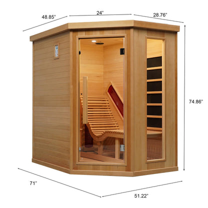 Smartmak Far Infrared Wood Sauna, 1 or 2 Person Home Canadian Hemlock Luxurious Wooden Traditional Indoor Corner Saunas, 2300 W Spa Room with Recliner, 8 Heating Element, Speaker, Lights, Oxygen Bar