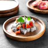 Kitchen Dinner Plate Set of 4, James.F 6.7” Small Round Acacia Wooden Serving Tray and Plates for Coffee, Tea, Snacks, Deserts, Appetizer, Wood Candle Holder Tray Home Decor, Table Centerpieces JF JAMES.F