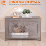 ZENY Cat Litter Box Enclosure, Litter Box Furniture Hidden, Wooden Litter Cabinet with Divider, Farmhouse Style Cat Washroom Storage Bench，Fit Most of Litter Box, Greige ZENY