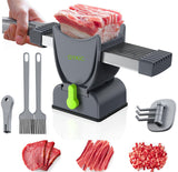 Fresh Meat Slicer, Thickness Adjustable, Stainless Steel Kitchen Cleaver Knife Set With Block, Manual Fresh Meat Cutter Jerky Slicer For Beef Pork, Cooking BBQ Hot Pot (Gray) QYKIC