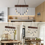SEEBLEN 8-Lights Farmhouse Kitchen Island Pendant Light, Rustic Wood Chandeliers for Dining Room,Height Adjustable Island Light,Dining Room Bar Restaurant Cafe Pool Table. SEEBLEN