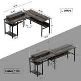 Unikito Reversible L Shaped Desk with Power Outlets and RGB LED Light, Sturdy Computer Desk with Ergonomic Monitor Stand and Storage Shelves, Corner Desk for Home Office, Easy Assembly, Black Oak Unikito