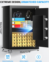 Safe Box, 3.2 Cuft Home Safe with Fireproof Waterproof Bag, Anti-Theft Digital Security Safes with Smart Alert System, Removable Shelf, Mute Function, Document Safes for Money Jewelry FOWORE