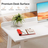Tribesigns White Computer Desk with Drawers: 55 Inches Modern Home Office Desk with Storage, Small Wood Study Writing Work Table Workstation for Bedroom, White and Gold Tribesigns