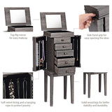 CHARMAID Jewelry Cabinet Armoire with 5 Drawers, Jewelry Box Organizer with Top Flip Mirror, Side Swing Doors, Necklace Hooks Top Storage Organizer, Standing Jewelry Armoire Chest CHARMAID