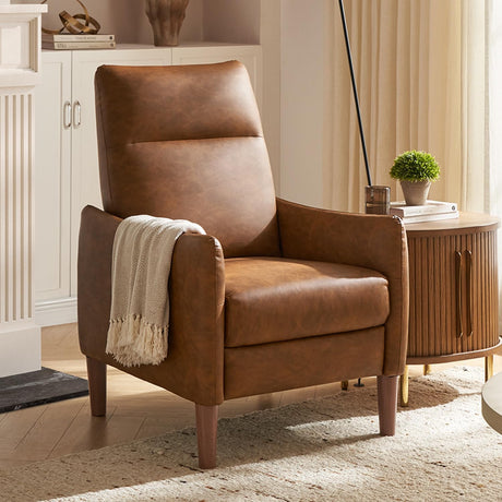 mopio Arthur Recliner Chair with 3 Positions, Accent Armchair, Mid Century Modern Reading Chair, High Back Padded Support Comfy Sleeper Armchair (Pecan Brown Faux Leather) mopio