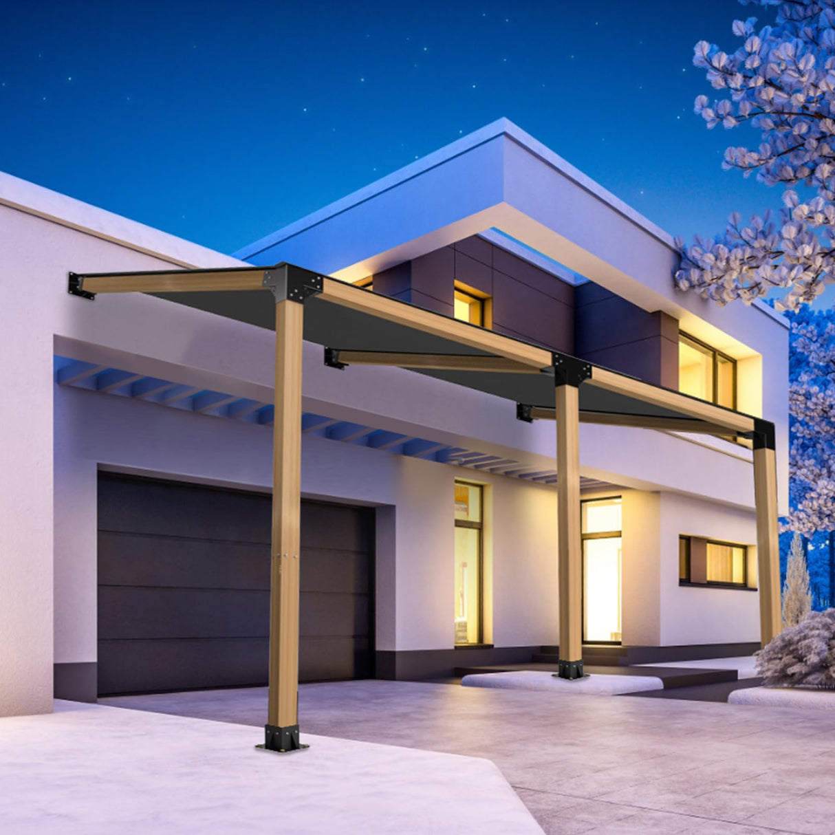 15° Angled Pergola Kit 4x4(Inner 3.64x3.64), 2PC 3-Way Slanted Pergola Roof Bracket, Post Base-Lean Corner Bracket Kit-DIY Gazebo Brackets-Hardware Kit for Outdoor Wood Beams Sunroom Carport Cabin Vlaeng