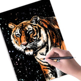Scratch Art Paper(A4) for Kids & Adults, Rainbow Painting Night View Scratchboard, Art Craft, Crafts Set: 8 Sheets Scratch - Unicorn/Flamingo/Cat/Deer/Tiger/Leopard/Lion/Wolf & 6 Tools (Animal World) M MUGIT