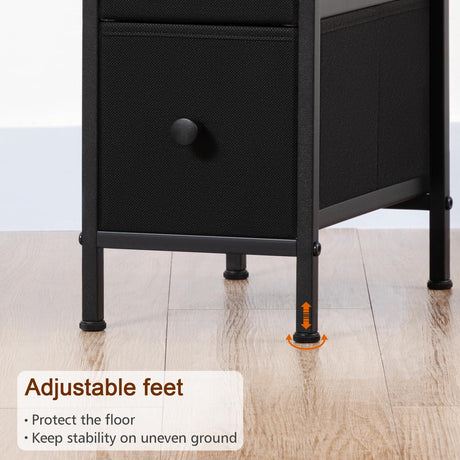 LOAKEKEL Narrow End Tables Living Room Set of 2 with Charging Station, Skinny Side Table with Fabric Drawers, Slim LED Nightstand for Bedroom, Small Spaces, Couch, Black, HETNDP02LBK LOAKEKEL