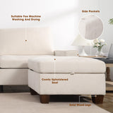 Couchus 112“ Convertible Storage Sectional Sofa,L Shaped Couch with Storage Ottoman,Multi-Functional Reversible Sofa with Huge Storage Space, Breathable Fabric (Beige) Couchus
