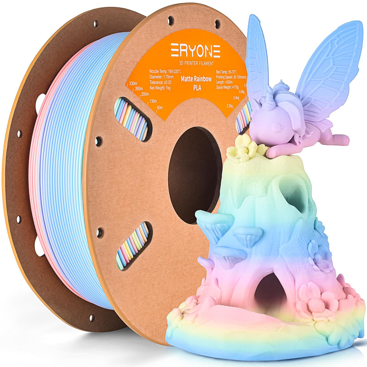 ERYONE Matte Rainbow 3D Printer PLA Filament 1.75 +/- 0.03mm, Matte Muticolor Filament PLA 1KG(2.2LBS) Spool, Matte Macaron Rainbow ERYONE