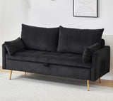 Furnimart 2-Seater Storage Loveseat for Small Spaces, 62“ Corduroy Couch with Removable Cushion Cover and Metal Leg for Bedroom, Apartment, Tiny Homes and Lofts, Black Furnimart