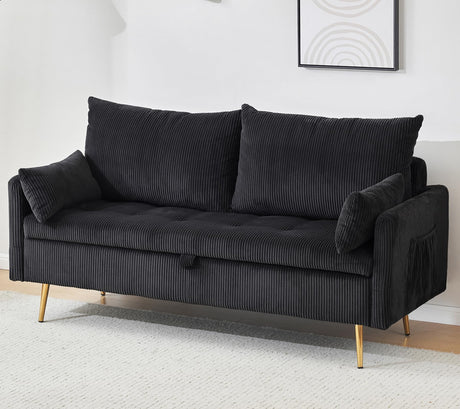 Furnimart 2-Seater Storage Loveseat for Small Spaces, 62“ Corduroy Couch with Removable Cushion Cover and Metal Leg for Bedroom, Apartment, Tiny Homes and Lofts, Black Furnimart