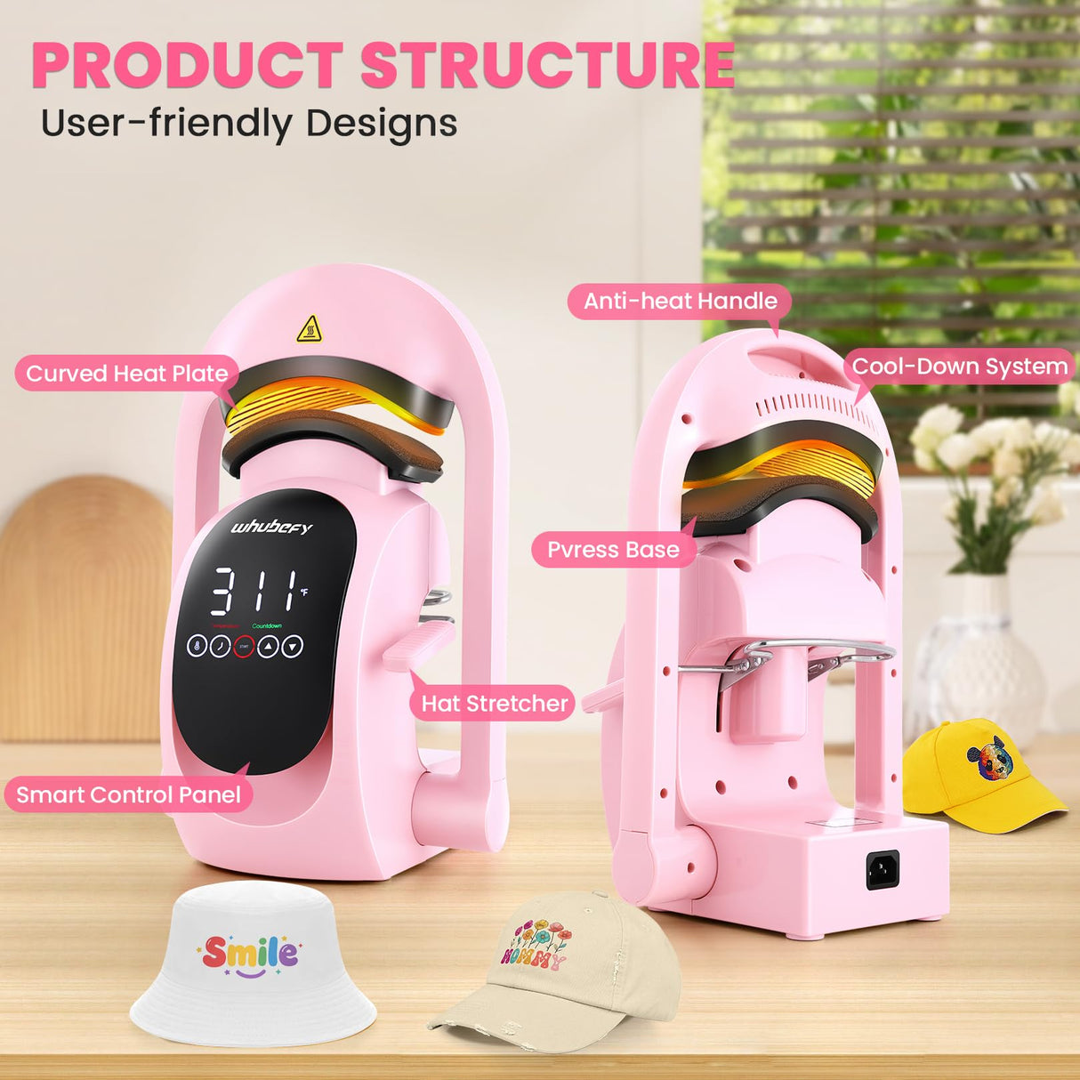 Whubefy Auto Hat Heat Press Machine, 3-in-1 Hat Press Heat Machine for Caps with 3 Platens, Blank Cap, Gloves, Automatic Open/Release, Heat Transfer Cap Heat Press HTV Iron On for Vinyl, Sublimation Whubefy