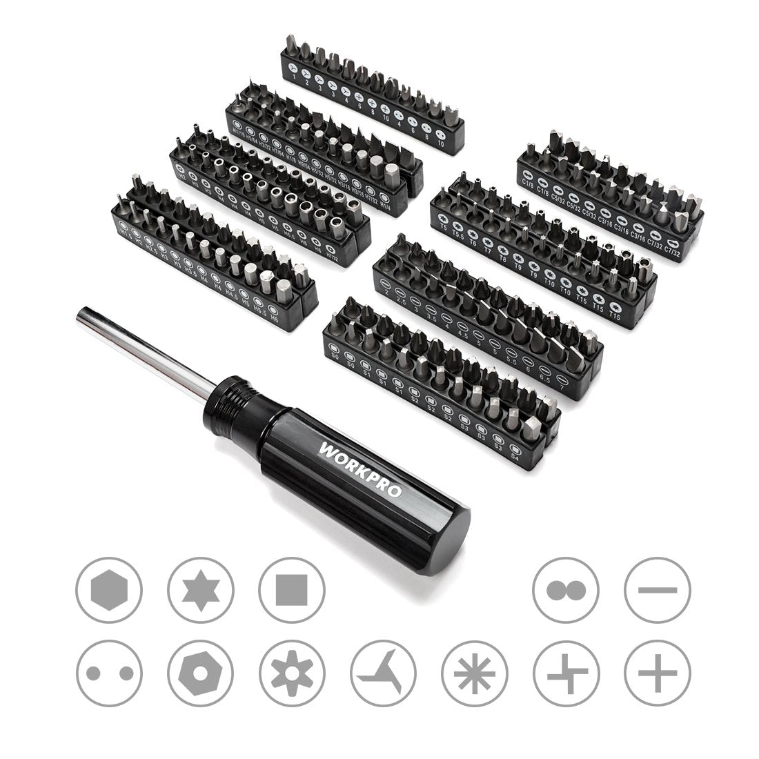 WORKPRO 450-Piece Drive Socket Set 1/2" 1/4" 3/8", CR-V Metric and Imperial with Quick-Release Ratchet Wrench, Spanners, Bits Set, Mechanics Tool for Car Repair WORKPRO