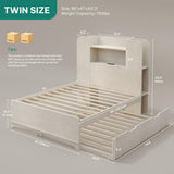 YITAHOME Bed with Trundle, Twin Size Bed Frame with Bookcase Daybed Storage Headboard and Charging Station, RGB LED Lights Bed with Wooden Support for Bedroom, No Box Spring Needed, Noise Free, White YITAHOME
