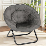 Folding Saucer Chair, Lazy Moon Chair with Metal Frame, Comfy Bedroom Chairs for Bedroom, Living Room, Study Grey JC Grezone