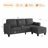 Lonkwa Sectional Sofa Couches for Living Room, 78'' Dark Grey 3 Seater L-Shaped Couch with Storage Ottoman, Comfy Fabric Convertible Sectionals Sofas with Chaise for Apartment, Office, Small Space Lonkwa