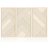 BINCUE Geometry Boho Wood Wall Art 3 Panel with 3D Hollow Craft Art for Kitchen & Bathroom & Living Room & Office Decor Hanging Wall Art Decor BINCUE