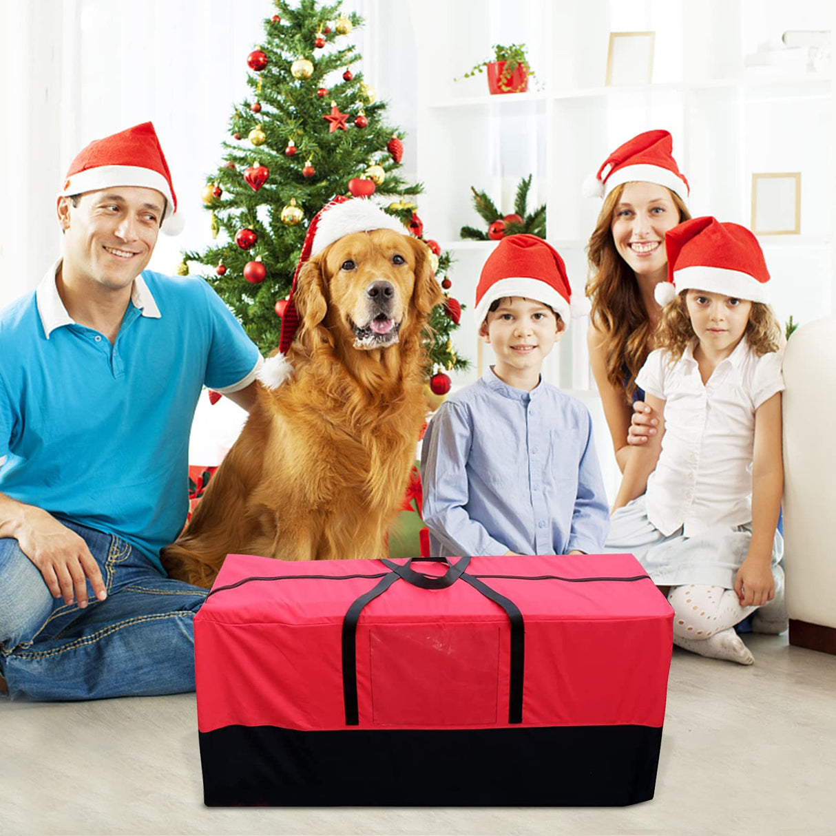 Christmas Tree Storage Bag, Fits Up 10 Ft Tall Artificial Trees-Heavy Duty Holiday Storage Box with Durable Reinforced Handles & Zipper & Transparent Pocket- 600D Oxford Tree Storage Container, Red PLTCAT