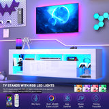 chartustriable 63" Floating High Gloss LED TV Stand for 75" TVs, Wall-Mounted Entertainment Center, Modern Media Console with Open Adjustable Glass Shelf and Hidden Storage Cabinet, White chartustriable