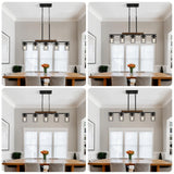 LmnLvn Dining Room Light Fixture/Chandelier Over Table, 36.2-Inch Hanging for Farmhouse Linear Chandeliers,5-Light Kitchen Island Lighting, Black Rustic Wooden Ceiling Chandelier,with Metal lampshade LmnLvn