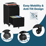 MIIIKO 2 Drawer File Cabinet on Wheels, Home Office Mobile File Drawers Under Desk, Filing Cabinets with Drawers for Legal/Letter/A4 File Folders(Black),Un-Assembled MIIIKO