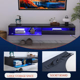 wuleen Floating LED TV Stand, 71'' Wall Mounted Entertainment Center with Storage and LED Light Socket Board, Modern High Gloss TV Stand Fits Up to 80 Inch TV, led Floating Shelf wuleen