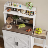 ANCTOR Coffee Bars Farmhouse Cabinet with Hutch, 56.7'' Extendable Kitchen Buffet Sideboard with 5 Hooks, Magnetic Note Zone Adjustable Shelves, White Wine Cabinet for Dining Room ANCTOR