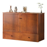 Mjkone Queen Size Murphy Bed Cabinet with Drawers and USB Charging Station, Wooden Versatile Wood Chest Cabinet Wall Bed with Tri-Fold Mattress, Modern Guest Beds for Bedroom Home Apartment - Cherry Mjkone