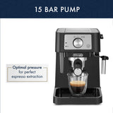 De'Longhi Stilosa Manual Espresso Machine, Latte & Cappuccino Maker, 15 Bar Pump Pressure + Milk Frother Steam Wand, Black / Stainless, EC260BK, 13.5 x 8.07 x 11.22 inches De'Longhi