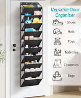 AOODA 10 Tier Clear Over the Door Shoe Organizer Storage, Deep Pockets Large Hanging Shoe Rack for Closet Door, Fit 20 Pairs Shoe Holder Hanger for Sneakers, Boots (Black) AOODA