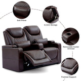 Attliahome 61" RV Loveseat Recliner, Double Recliner Furniture with 3 Arms and 2 Pillows, Wall Hugger Recliners & 135° Reclining Theater Seating (Brown PU Leather RV Couch) Attliahome