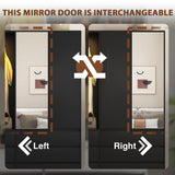 Modern Wardrobe Closet with Mirror & Integrated LED Light, 6 Drawers & Ample Hanging Storage, Multi-Functional Armoire for Bedroom-Black Rumiiro