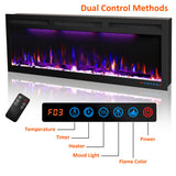 50 inches Electric Fireplace, Recessed and Wall Mounted Fireplace Heater and Linear Fireplace Inserts, with Timer, Remote Control, Adjustable Flame & Light Colors, 750W/1500W, Black Dreamflame
