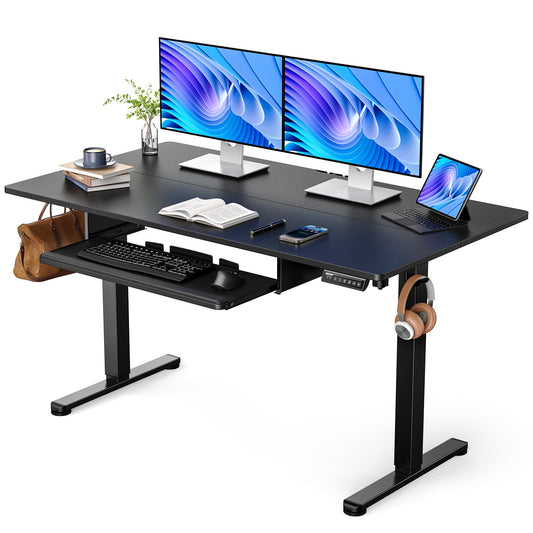 ErGear Electric Standing Desk with Keyboard Tray, 55x28 Inches Adjustable Height Sit Stand Up Desk, Home Office Desk Computer Workstation, Black - WoodArtSupply