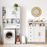 Farmhouse Storage Cabinet with 2 Doors and 4 Drawers, Freestanding Bathroom Storage Cabinet Kitchen Pantry Cabinet, Floor Storage Cabinet Hutch Cupboard for Kitchen/Living Room/Bathroom （Unique White） Befrases